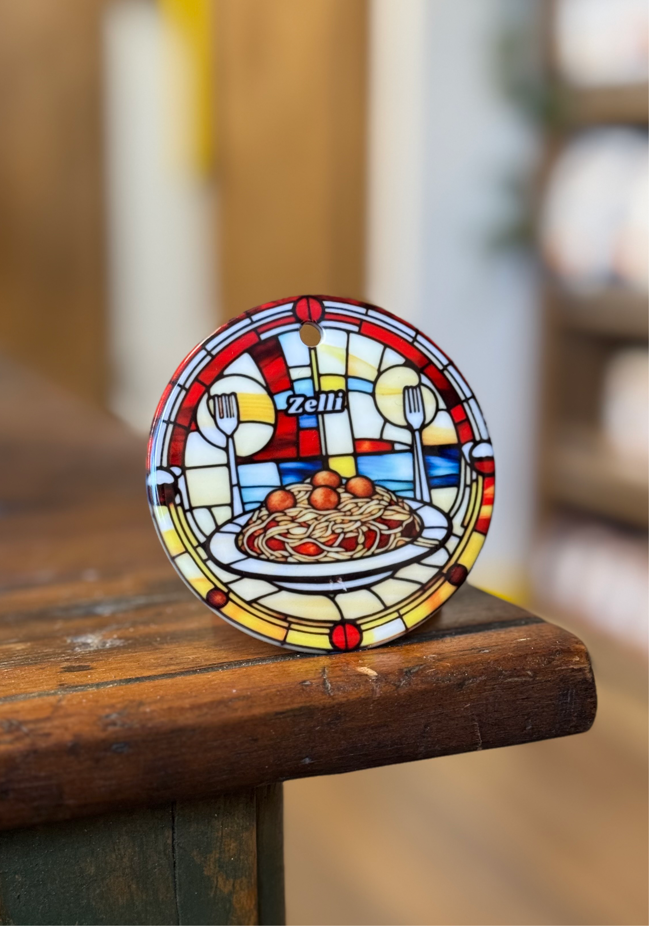 Zelli Spaghetti & Meatballs Stained Glass Christmas Ornament