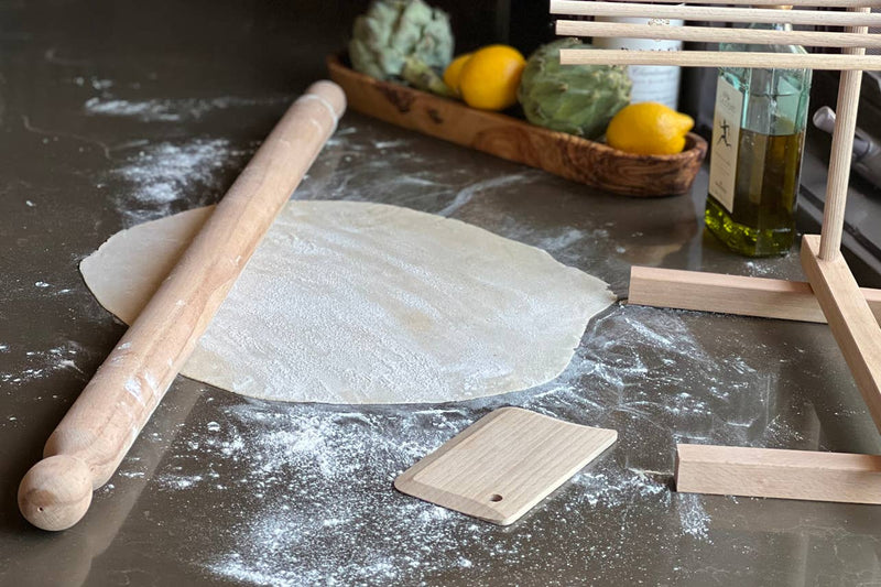 Italian Beechwood Mattarello and Dough Scraper Set