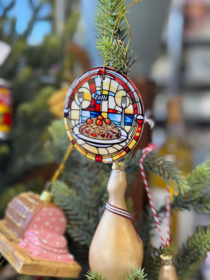 Zelli Spaghetti & Meatballs Stained Glass Christmas Ornament