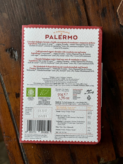 Sabadi Organic Palermo w/ Mandarin Zest & Sumac  60%, 50g