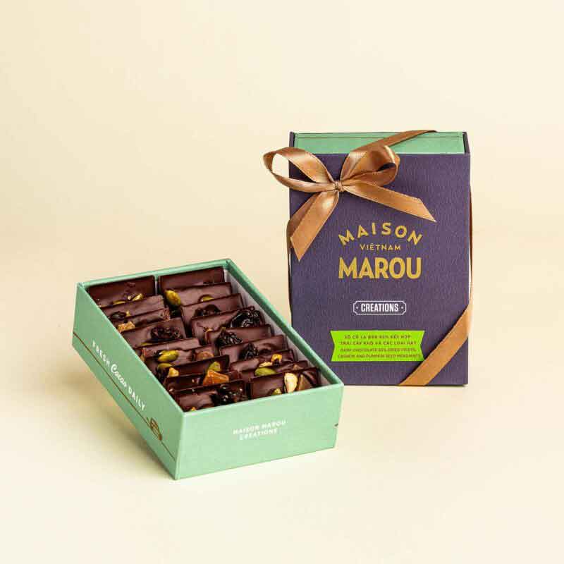 Marou Dark Chocolate 65% Dried Fruit, Cashew & Pumpkin Seed Mendiants (Winter Seasonal), 100g