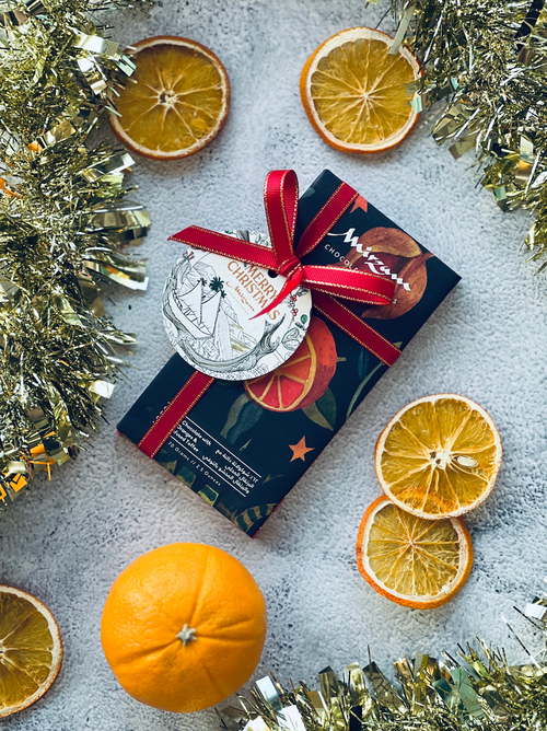 Mirzam 62% Dark Chocolate Bar w/ Candied Oranges & Orange Infused Toffee